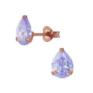 Rose Gold Sterling Silver Lavender Halo Cut Stud Earrings Hypoallergenic Gift